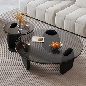 Table basse NKAHS en verre trempé durable avec cadre en bois, design moderne, écologique, portable et facile à nettoyer pour le salon - Product Image 4