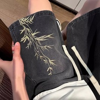 Shorts en jean brodés respirants de style chinois pour hommes, tendance estivale, marque, pantalon mi-long, coupe ample, droit, cinq points