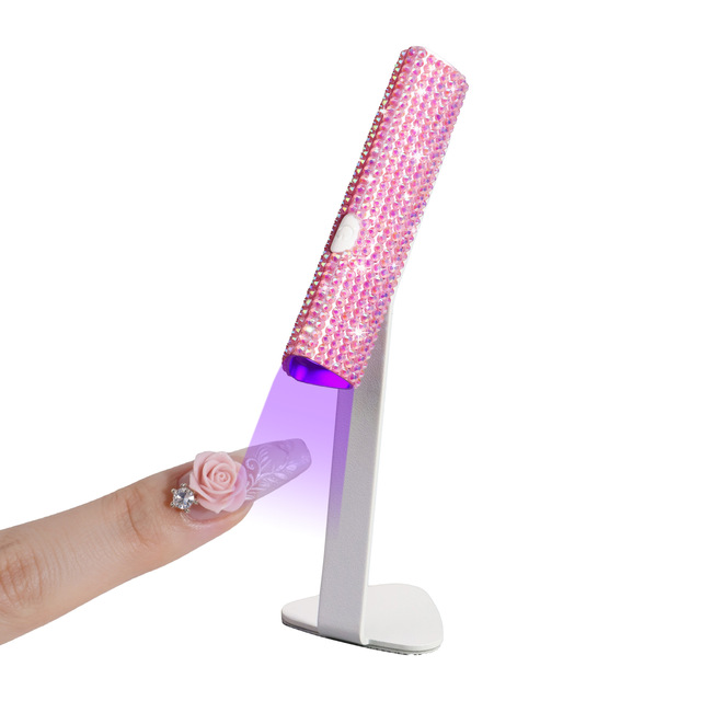 Bling Diamond 3W Cordless Wireless LED 395nm Portable Mini UV Nail Lamp with Magnetic Holder for Home Use