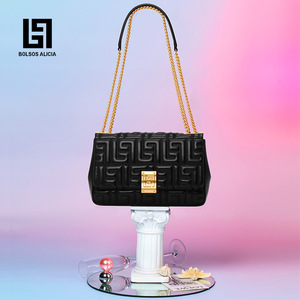 Bolso de Hombro Cruzado de Cadena de Cuero Genuino de Moda Nueva 2023 para Mujer <span class=keywords><strong>Bosso</strong></span> Alice, con Cierre de Cremallera y Botón, Pequeño, de Alta Calidad, Grande - Product Image 6