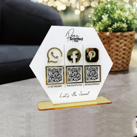 Support de table vertical personnalisé en acrylique pour code QR de paiement, avec logo d'entreprise et triple icône sociale (Instagram, Salon, Beauté)