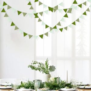 Décorations de fête vert olive, guirlande triangulaire en feutre vert sauge dégradé, mini-drapeaux suspendus - Product Image 3
