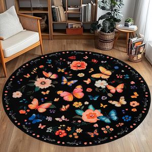 Alfombra Redonda de Terciopelo Cristal con Diseño Floral de 60 Pulgadas para Sala de Estar, Alfombra para Sofá, Fácil de Limpiar, Grosor Medio - Product Image 1