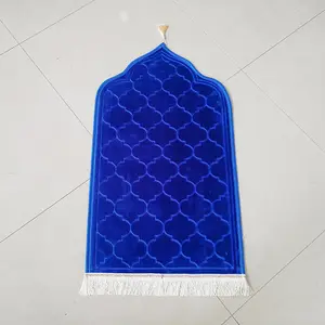 Rectangle doux luxe grand, tapis de prière en mousseline bleue Style traditionnel grand tapis de prière musulman épais et rembourré pour les genoux/