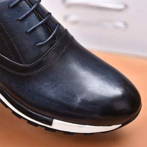 Men's Genuine Leather Oxfords <b>Round</b> Toe Black Lace-up Dress Shoes <b>Cushioned</b> Rubber Outsole Office Career All Seasons - Product Image 1