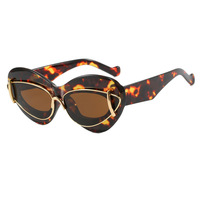 Lunettes de soleil œil de chat léopard tendance 2025 pour femme, monture ovale surdimensionnée et gonflée, verres solaires oversize pour femme