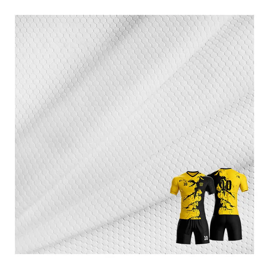 Thiết kế mới bóng đá lưới hình dạng 100% Polyester jacquard Interlock chim mắt lưới vải cho phù hợp với thể thao