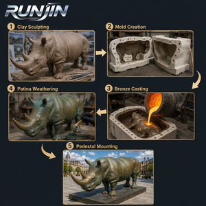 Sculpture de rhinocéros grandeur nature en bronze, réaliste, sur pied, patine verte antique, pour extérieur, art métallique animalier, pour place publique et jardin, fabricant sur mesure - Product Image 3