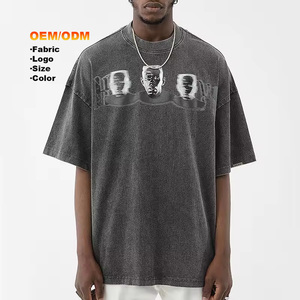 Customized Oversized Short Sleeve Streetwear Mens Oversized <b>Wash</b> Vintage T Shirt heavyweight t-shirt - Product Image 1