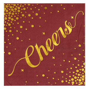 Red Square Paper Napkins 250mm Gold Embossed Cheers Design For Wedding Party Holiday Use - Product Image 5