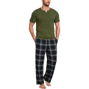 Custom <b>Men's</b> <b>Pajamas</b> <b>Set</b> <b>Short</b> Sleeve Sleepwear Soft Viscose Bamboo Top With Pants Cool Loungewear Plus Size - Product Image 3