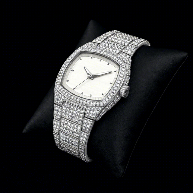 Luxury Stainless Steel White Dial Diamond Paved Tonneau Watch Sparkling Diamond Set Fashion Statement Timepiece Modern Style