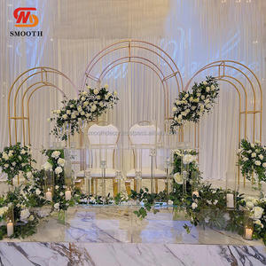 Soporte de exhibición de forma cuadrada de arco de ventana francesa de Metal brillante suave diseño de espejo de fondo de boda de acero inoxidable dorado - Product Image 2