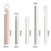 Kit de pailles pliables en acier inoxydable, paille télescopique réutilisable en métal avec ouvre-bouteille