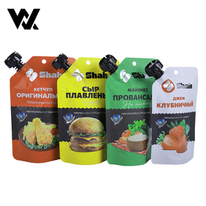 Emballage de sauce personnalisé, sachet à bec anti-fuite, effet mat, avec bec noir pour sauce ketchup, moutarde, raifort, sauce au vinaigre - Product Image 3