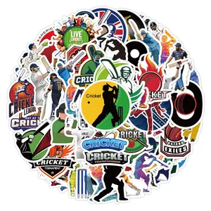 64pcs Cartoon Cricket Sports Stickers Printing Custom Logo Cut Vinyl Waterproof Stickers Luggage Phone Wall Cricket Sticker