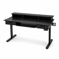 Bureau assis-debout électrique moderne réglable en hauteur, surface en métal et bois, ergonomique, avec tiroir, noir, support moniteur