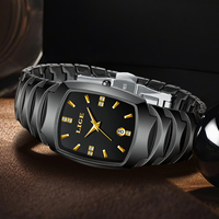 Montre élégante pour femme LIGE LG89187 en céramique noire carrée avec diamants, montre à quartz de luxe, cadeau pour femme, boîte de montre personnalisée OEM