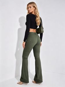 Jeans micro-évasés au style frais et doux pour femmes, pantalons stretch slim fit adaptés aux filles aux silhouettes pomme - Product Image 4