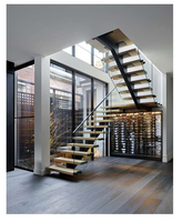 Escalier intérieur moderne de haute qualité Ace, marches en acier et en bois, poutre simple, escalier droit