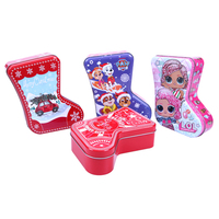 Boîtes cadeaux en fer blanc en forme de botte de Noël avec impression décalée, couleur personnalisée pour l'emballage de bonbons et de friandises de Noël