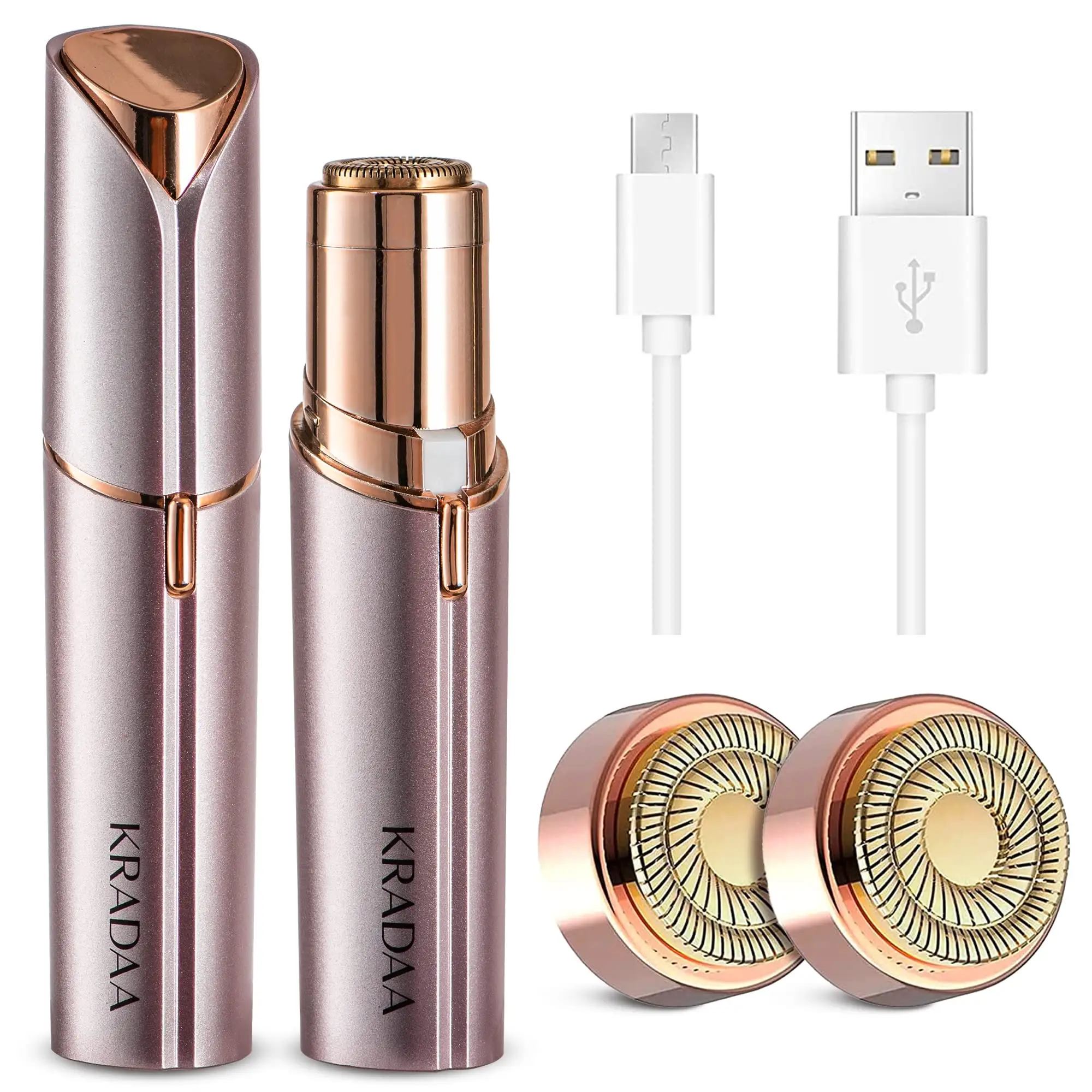 Usb Rechargeable Inclus 2pc Têtes De Remplacement Lèvre Supérieure Menton Épilation Du Visage Pour Les Femmes Dispositif D'épilation Indolore