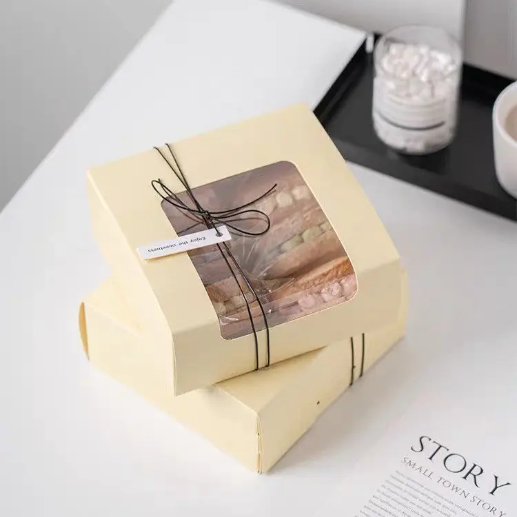 Boîte d'emballage en papier avec logo personnalisé pour gâteau d'anniversaire d'enfant avec fenêtre en PVC de grande taille