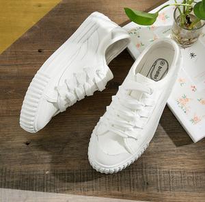 Chaussures en <span class=keywords><strong>toile</strong></span> blanches unies pour femmes, baskets tendance pour filles à lacets, Style marche - Product Image 2