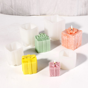 Christmas <b>Gift</b> Box Shaped Silicone Mold For DIY <b>Candles</b> Soap Making 4Pcs <b>Set</b> Transparent White - Product Image 2