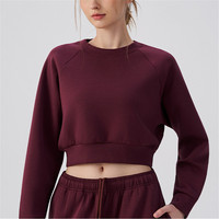 Sweat-shirt décontracté à manches longues en coton mélangé, col rond, respirant, coupe courte, pour femme