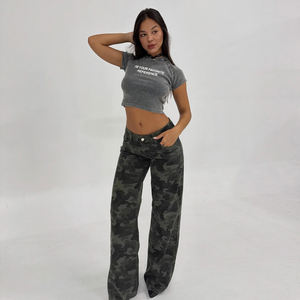 กางเกงขายาวทรงตรงเอวสูงลายพราง สไตล์สตรีทเทรนดี้ ย้อนยุค ใช้งานได้หลากหลาย กางเกงยีนส์พื้นฐาน - Product Image 5