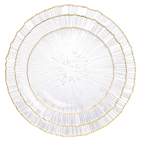 Vente directe usine – Ensemble d'assiettes de présentation en verre à nervures verticales, style simple, sans plomb, transparentes avec bord doré