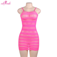 Vêtement de corps en maille fine transparente bleu uni en gros pour femmes, robe élégante, lingerie sexy grande taille, érotique