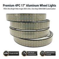 4 Stück 17 Zoll Auto-Radringlichter 9936 LEDs Reinweiß Bluetooth App RF-Fernbedienung 350CM Kabel Plug-and-Play Felgenbeleuchtungs-Set US-Lagerbestand