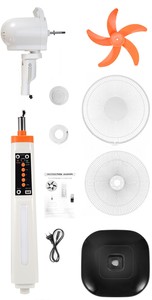 Rechargeable Solar <b>Fan</b> Portable <b>Standing</b> <b>Fan</b> Featuring Solar Charging Two Lighting Bulbs Wireless Remote For Garden Travel - Product Image 3