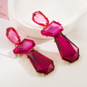 Pendientes de polígono irregular con diseño de resina incrustada en capas largas, de alta textura, estilo exagerado, para mujer - Product Image 3