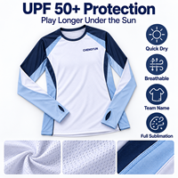 Kaos Anti-Bakteri UPF 50+ Lengan Panjang Pelindung Sinar Matahari 100% Poliester untuk Pickleball, Pakaian Tim Berkinerja Tinggi, Klub, OEM