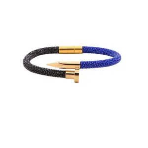 Handmade 18K gold plated bracelets with mixed color stingray/python leather for promotion gift