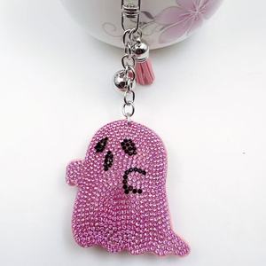 Portachiavi Fantasma con Strass di Cristallo, Regalo di Halloween, Ciondolo Scintillante per Borsa in Velluto con Nappa - Product Image 4