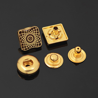 4-Piece Kancing Tekan Datar 12mm Berlapis Paduan Seng Kustom untuk Abaya Thobe Kemeja Pria-Bentuk Persegi Aksesoris Pakaian