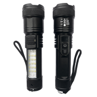 Lampe torche LED IP44 en ABS avec faisceau réglable de 300 lm, rechargeable, affichage numérique pour l'état de la batterie, lumière latérale COB rouge et bleue