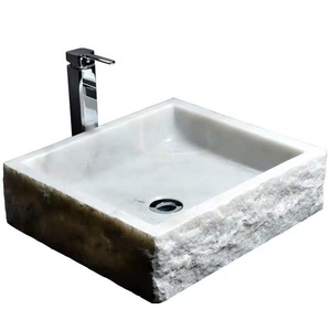 Lavabo de mármol con <span class=keywords><strong>encimera</strong></span> blanca, lavamanos <span class=keywords><strong>cuadrado</strong></span> de piedra, lavabo de granja - Product Image 1