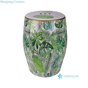 Tabouret de tambour de jardin en céramique à motif de grandes feuilles vert pastel RYYL18-C - Product Image 4
