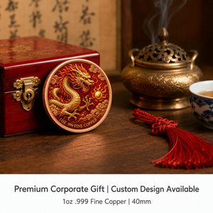 Moneta in Rame Puro 999 da 1oz Personalizzata Anno del Drago, Stampa UV Fronte-Retro, Colorata, Regalo Cinese in Lingotto d'Oro, Direttamente dalla Fabbrica - Product Image 2