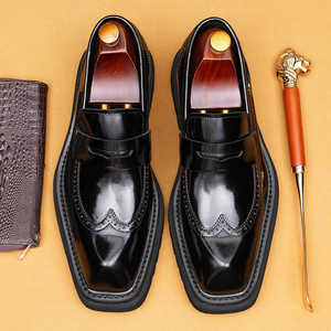 Chaussures en cuir véritable pour hommes, style rétro décontracté, en cuir de vachette sculpté, produits officiels en gros - Product Image 5