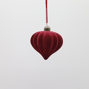 Décoration de Noël en forme de cœur d'oignon en <span class=keywords><strong>verre</strong></span>, en velours floqué, rouge vin, gris, 8*8 cm, vente en gros d'usine - Product Image 1