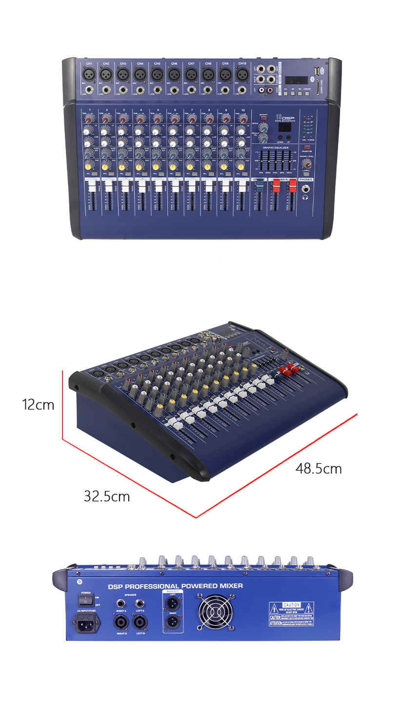 250W 10 Channels Power Mixer with USB Interface – Ideal Karaoke