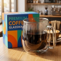 Grandes tasses à café en verre borosilicate à double paroi, tasses à bière 350 ml, tasses isolées transparentes pour thé et limonade avec poignée, pour aliments