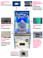 Machine de jeu d'arcade Maker Quarter Pusher à monnayeur avec monnayeur et accepteur de billets, incluant un jeu de monnayeur Bonus Hole