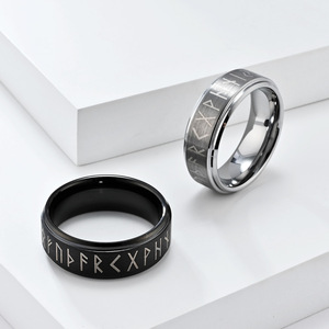 Nordic Viking Men's Tungsten Steel <b>Ring</b> With Rune Pattern Black Color Gift Jewelry - Product Image 2